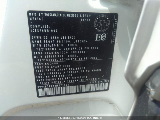 3VV4B7AX1JM071921 Volkswagen Tiguan Sel Premium
