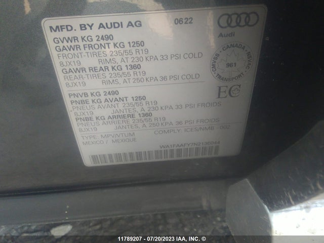 WA1FAAFY7N2136044 Audi Q5 Prestige 45