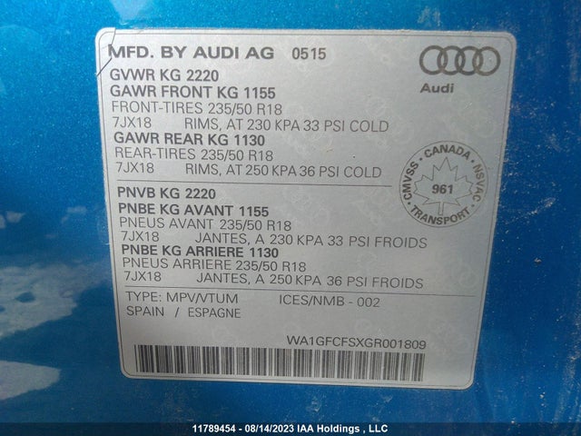 WA1GFCFSXGR001809 Audi Q3 Prestige