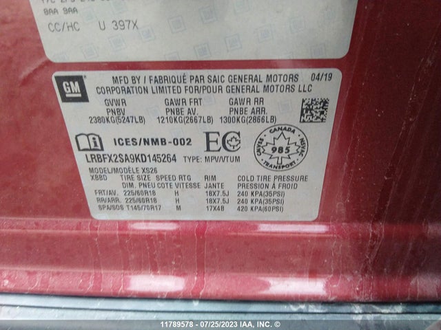 LRBFX2SA9KD145264 Buick Envision