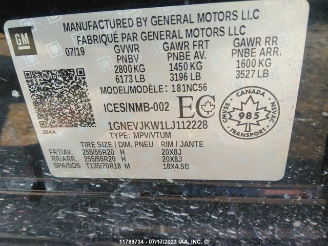 Chevrolet Traverse Rs 2020 1GNEVJKW1LJ112228 Image 9