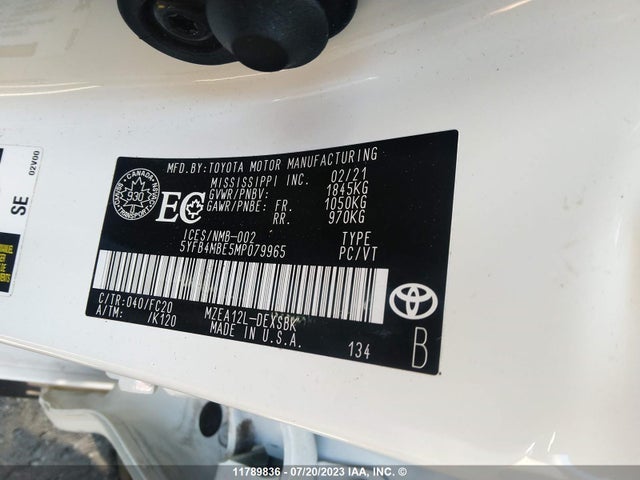 Toyota COROLLA SE 2021 5YFB4MBE5MP079965 Image 9