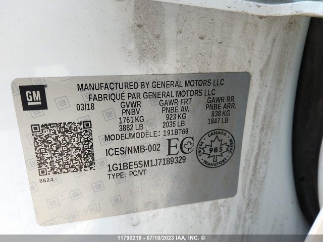 Chevrolet CRUZE LT 2018 1G1BE5SM1J7189329 Image 9