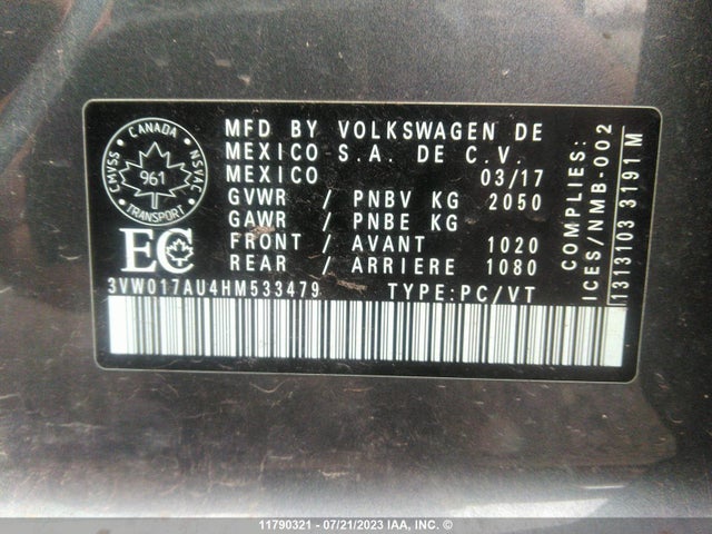3VW017AU4HM533479 Volkswagen Golf Sportwagen S