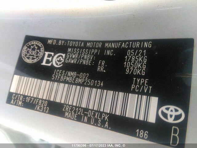 Toyota COROLLA LE 2021 5YFBPMBE8MP250134 Image 11