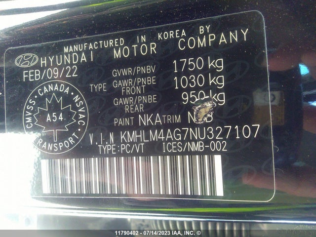Hyundai ELANTRA SEL 2022 KMHLM4AG7NU327107 Image 9