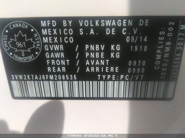 3VW2K7AJ6FM208535 Volkswagen JETTA S