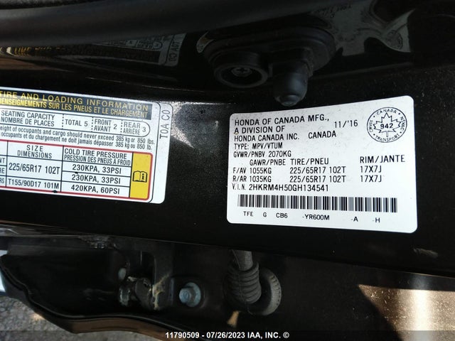 Aukcja sprzedaży 2016 Honda Cr-v Ex, vin: 2HKRM4H50GH134541, numer aukcji: 11790509