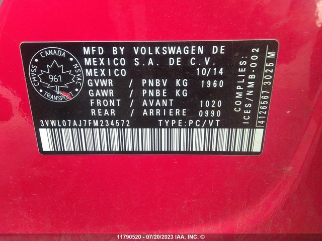 3VWL07AJ7FM234572 Volkswagen JETTA SEL