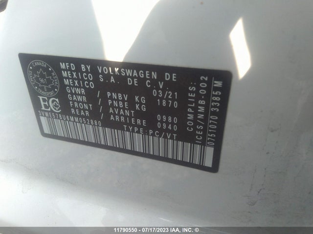 3VWE57BU6MM052880 Volkswagen JETTA SEL