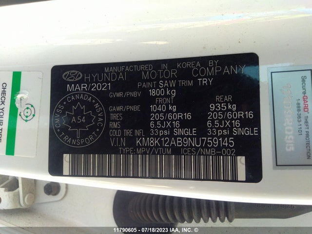 Hyundai Kona Se 2022 KM8K12AB9NU759145 Image 10