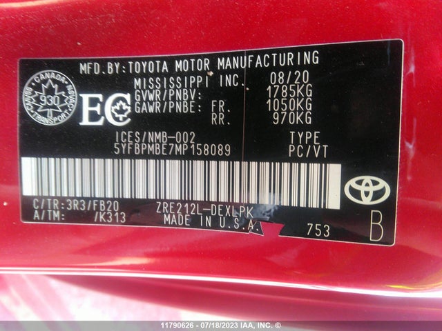 Toyota COROLLA LE 2021 5YFBPMBE7MP158089 Image 10
