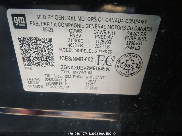Chevrolet EQUINOX LT 2021 2GNAXUEV2M6164950 Image 9