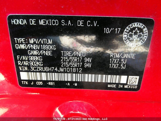Honda Hr-v Exl 2018 3CZRU6H74JM101812 Image 9