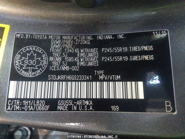 Toyota Highlander Xle 2016 5TDJKRFH6GS233341 Image 9