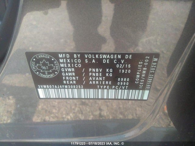 3VWB07AJ4FM308252 Volkswagen JETTA SE