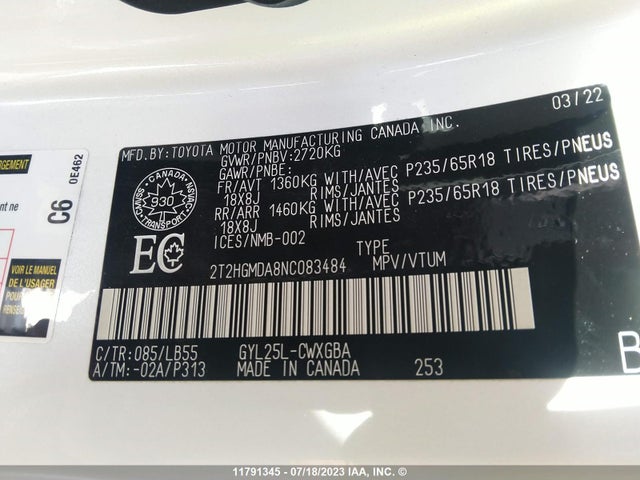 2T2HGMDA8NC083484 Lexus RX 450H