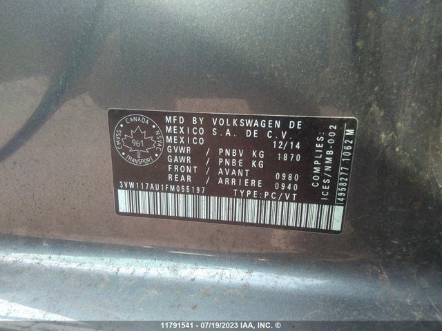 3VW117AU1FM055197 Volkswagen GOLF