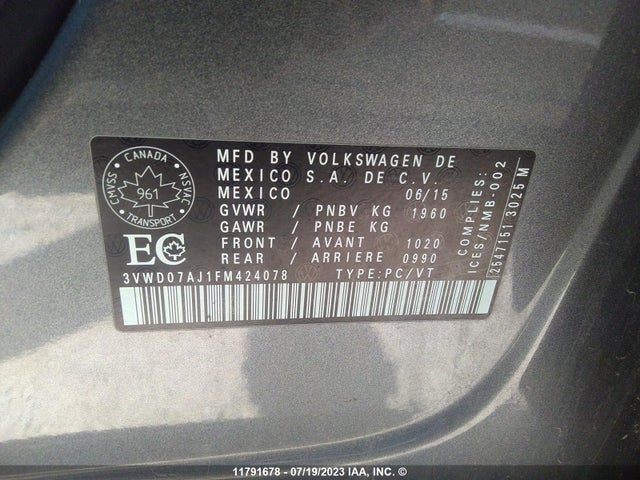 3VWD07AJ1FM424078 Volkswagen JETTA SE