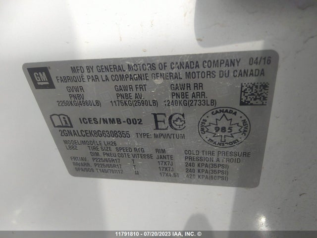 Chevrolet EQUINOX LT 2016 2GNALCEK8G6308355 Image 9