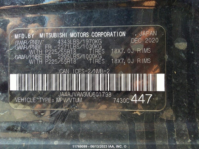 JA4AJVAW3MU601798 Mitsubishi RVR
