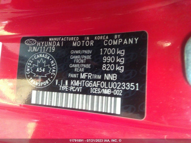 Hyundai Veloster Premium 2020 KMHTG6AF0LU023351 Image 9