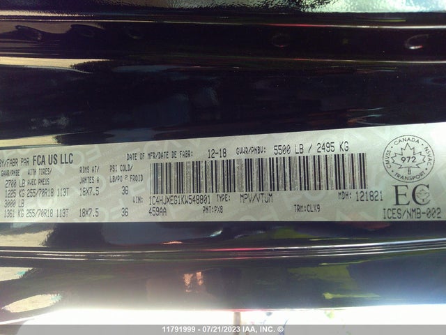 1C4HJXEG1KW548801 Jeep Wrangler Unlimited Sahara