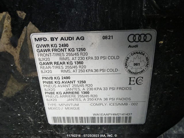 WA1EAAFY4M2141437 Audi Q5