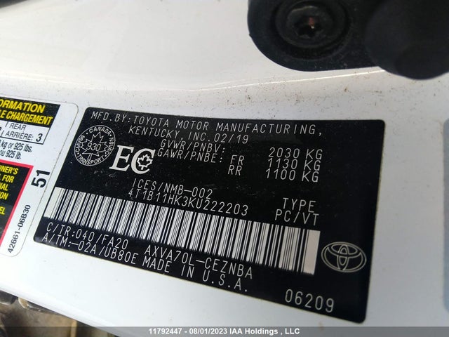 Toyota CAMRY 2019 4T1B11HK3KU222203 Image 9