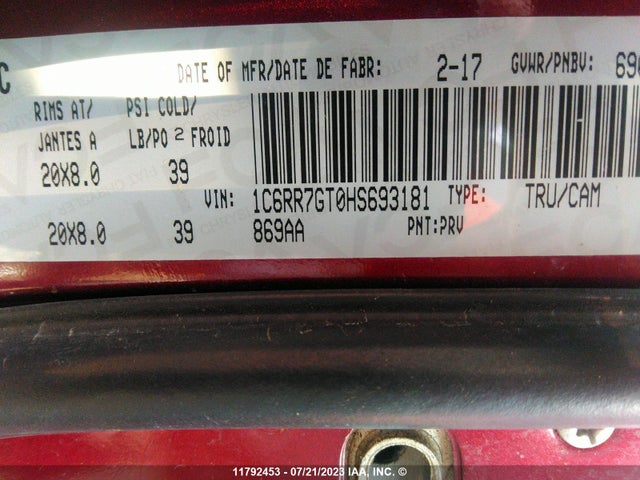 1C6RR7GT0HS693181 RAM 1500 Slt