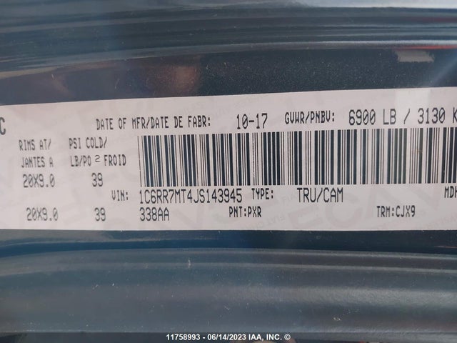 1C6RR7MT4JS143945 RAM 1500 Sport