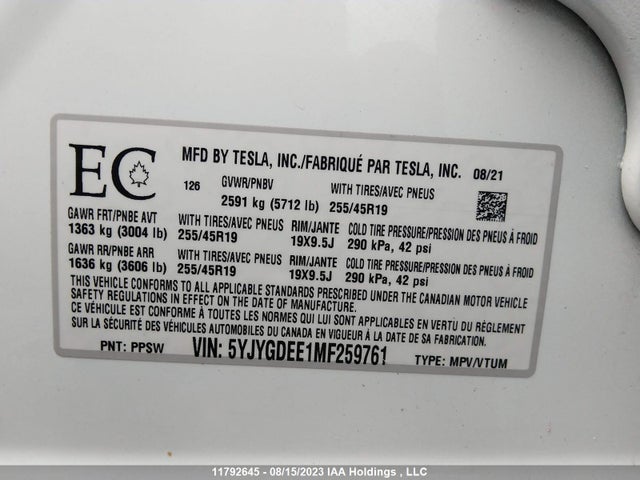 5YJYGDEE1MF259761 Tesla Model Y