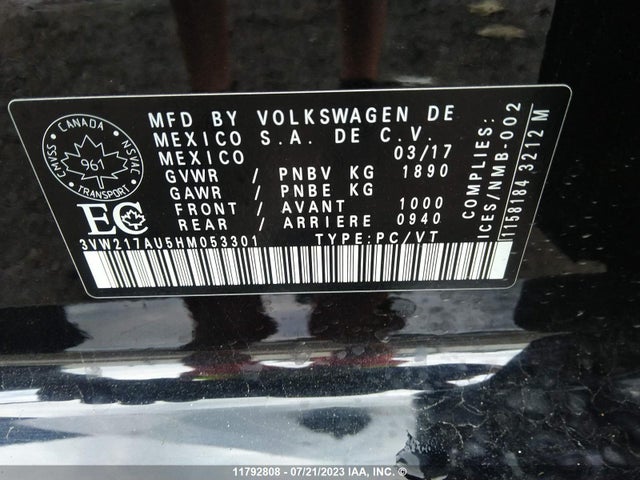 3VW217AU5HM053301 Volkswagen Golf S/wolfsburg/se/sel