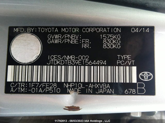 Toyota PRIUS C 2014 JTDKDTB39E1564494 Image 9