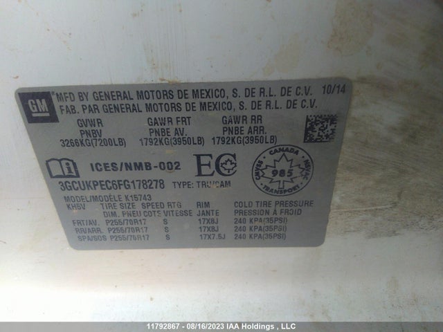 Chevrolet Silverado K1500 2015 3GCUKPEC6FG178278 Image 9