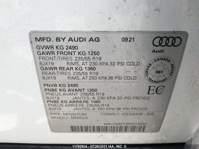 WA1FAAFY3N2013034 Audi Q5 Prestige 45