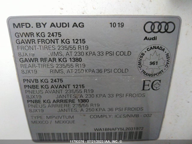 WA1BNAFY5L2031972 Audi Q5 Premium Plus