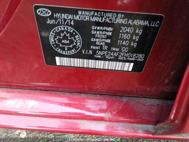 Hyundai SONATA SE 2015 5NPE24AF2FH018280 Image 9