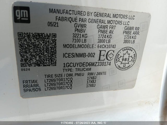 Chevrolet Silverado K1500 Lt 2021 1GCUYDED6MZ330174 Image 9
