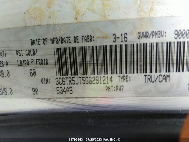 3C6TR5JT5GG291214 RAM 2500 Slt