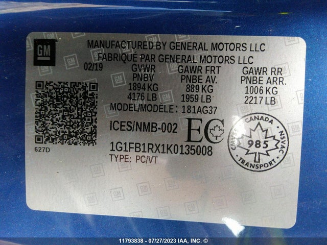 Chevrolet Camaro Ls/lt 2019 1G1FB1RX1K0135008 Image 10