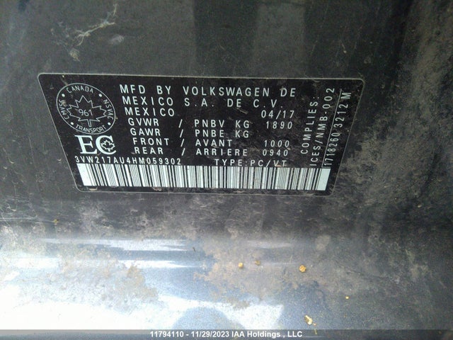 3VW217AU4HM059302 Volkswagen 1.8 tsi