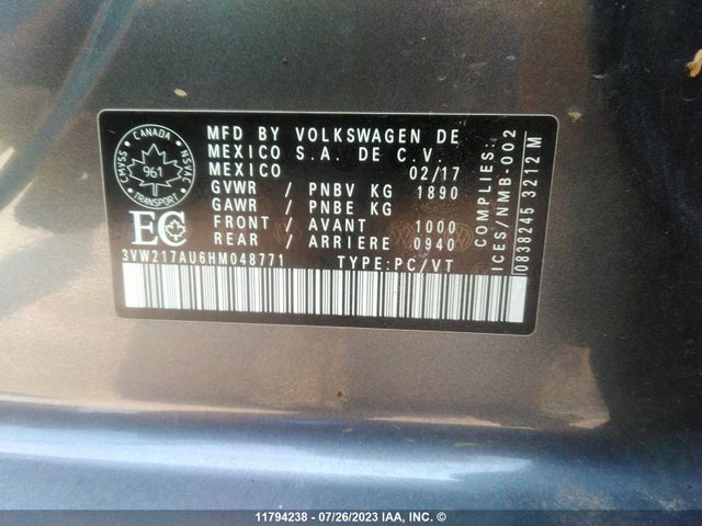 3VW217AU6HM048771 Volkswagen Golf S/wolfsburg/se/sel