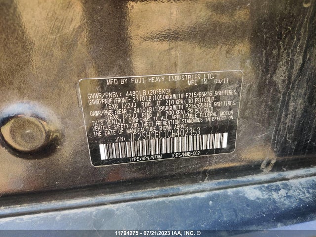 Продаж на аукціоні авто 2012 Subaru Forester, vin: JF2SHCBC1CH402353, номер лоту: 11794275