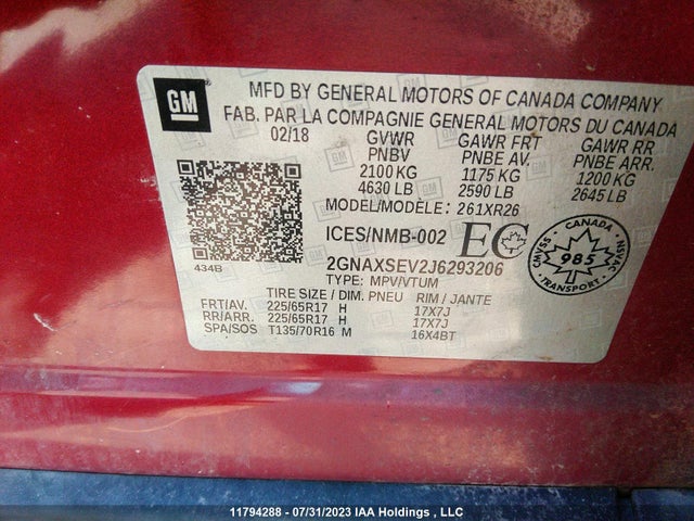 Chevrolet EQUINOX LT 2018 2GNAXSEV2J6293206 Image 9