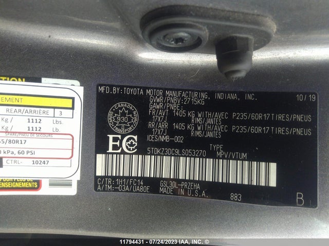 Toyota SIENNA LE 2020 5TDKZ3DC9LS053270 Image 10