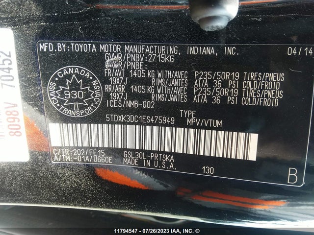 Toyota Sienna Sport 2014 5TDXK3DC1ES475949 Image 9