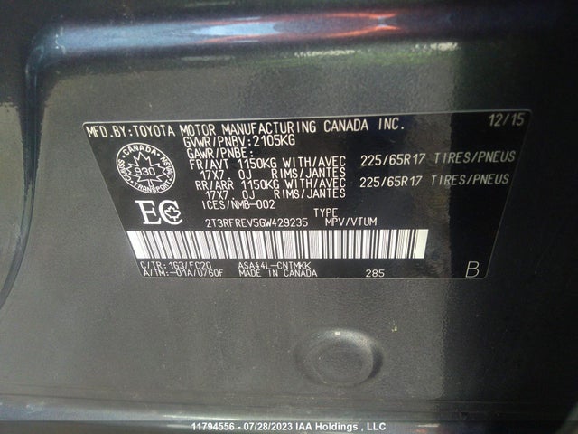 Toyota Rav4 Xle 2016 2T3RFREV5GW429235 Image 9