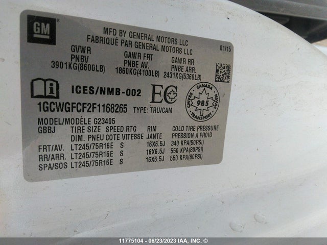 Chevrolet Express G2500 2015 1GCWGFCF2F1168265 Image 9
