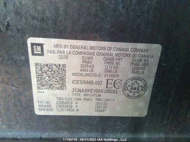 Chevrolet EQUINOX LT 2019 2GNAXKEV0K6188181 Image 11